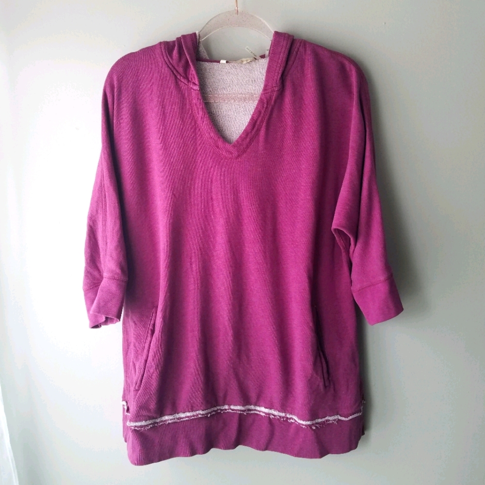 Soft Surroundings 100% Cotton Raw Edge 3/4 Sleeve Sweatshirt Size Small